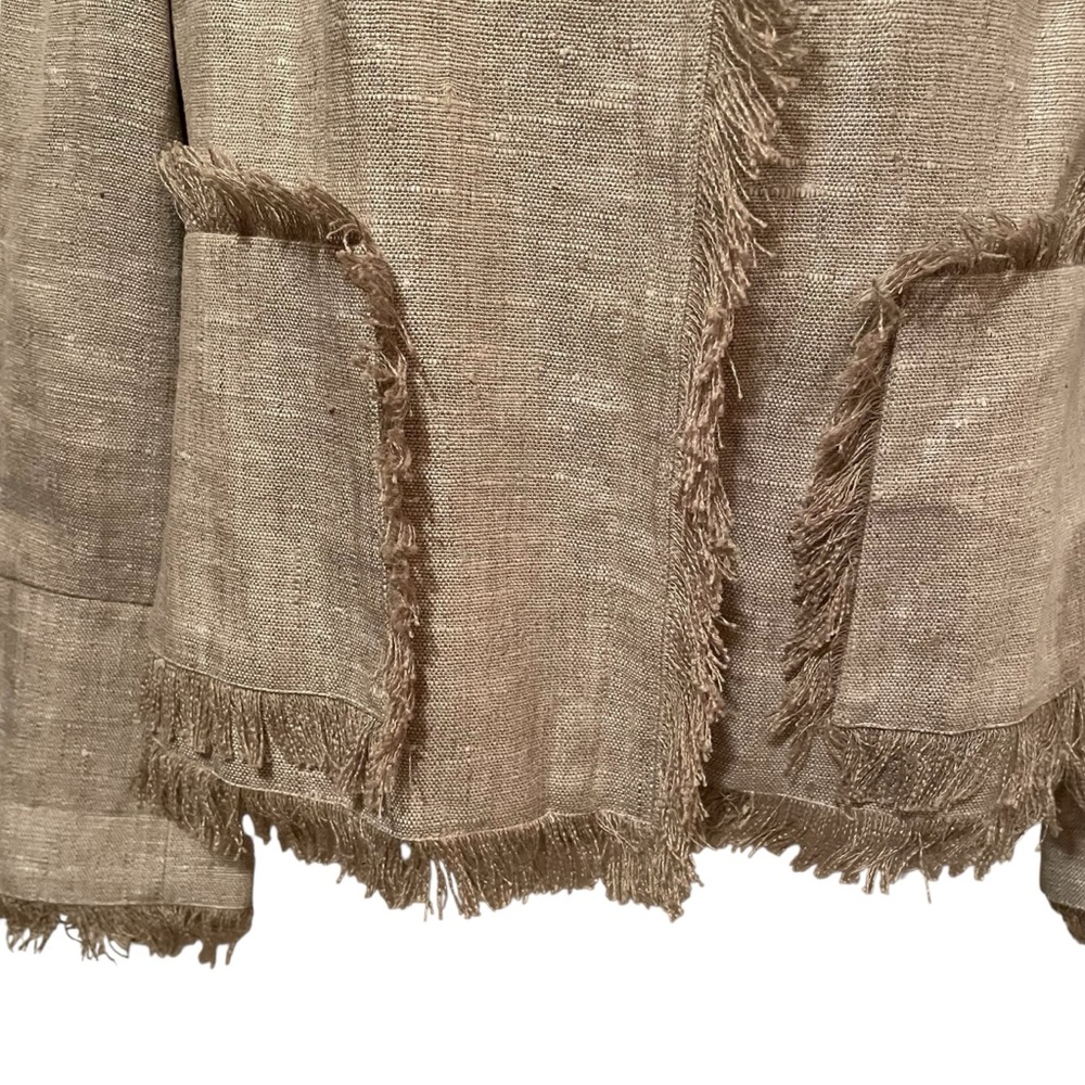 Boston Proper Women's Linen Blazer Raw Edge Size 10 Tan Office Classy - Picture 6 of 11